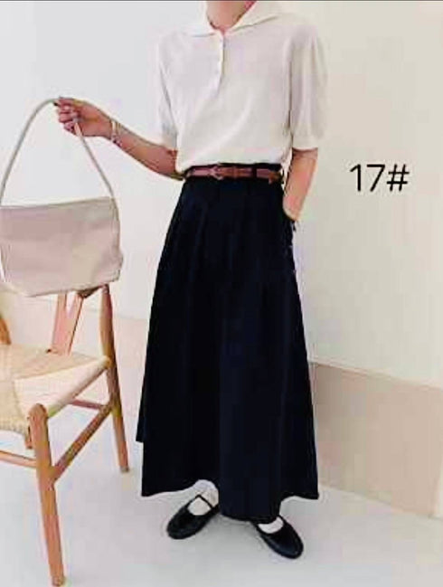 Women Belted Pleated Skirts